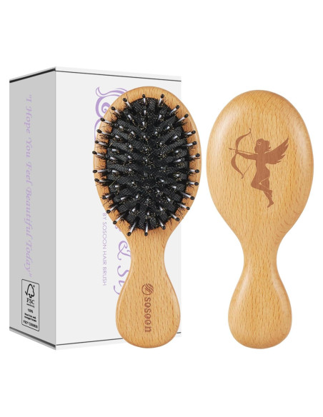 Cepillo de viaje mini Sosoon con cerdas de jabalí para todo tipo de cabello