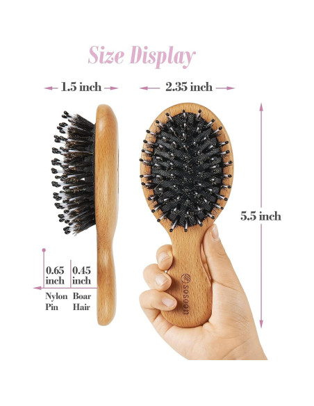 Cepillo de viaje mini Sosoon con cerdas de jabalí para todo tipo de cabello