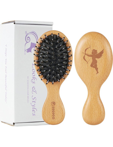 Cepillo de viaje mini Sosoon con cerdas de jabalí para todo tipo de cabello