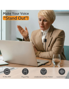 Micrófono Lavalier USB Cubilux E03-24 Unidireccional 1.22m 2