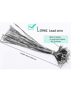 50 Diodos LED 5mm CO-RODE Blancos 12V Pre-cableados 2