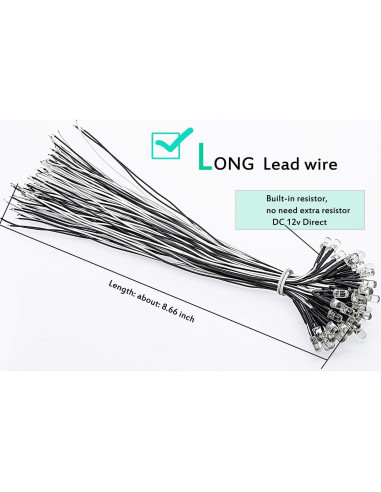 50 Diodos LED 5mm CO-RODE Blancos 12V Pre-cableados