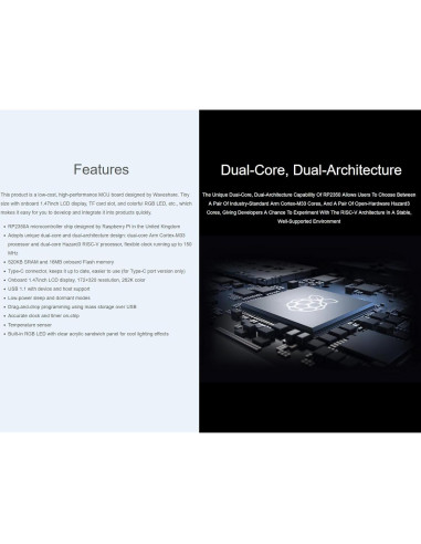 Placa de Desarrollo LCD 1.47" Waveshare RP2350, 172x320px