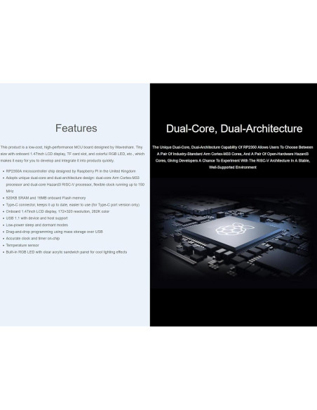 Placa de Desarrollo LCD 1.47" Waveshare RP2350, 172x320px