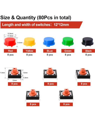 Kit de 80 Interruptores Táctiles SMD 12x12mm JianFeng