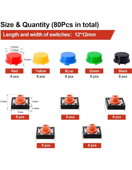 Kit de 80 Interruptores Táctiles SMD 12x12mm JianFeng