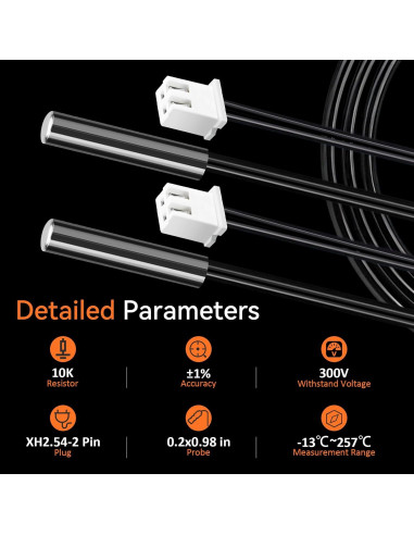 Sensor de Temperatura AOHIEDI B3950 NTC 10k Impermeable 5PCS