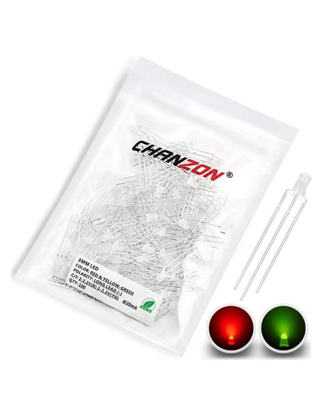 Diodos LED Bicolor 3mm CHANZON 100 Piezas Rojo Verde-Amarillo