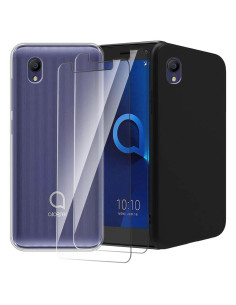 Funda Transparente y Negra + 2 Protectores de Pantalla Alcatel 1 2021