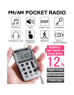 Receptor de Radio Portátil AM/FM HanRongDa HRD-103 Estéreo 2