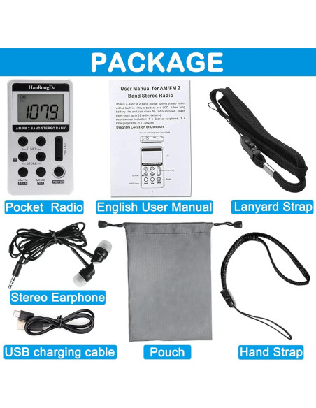 Receptor de Radio Portátil AM/FM HanRongDa HRD-103 Estéreo