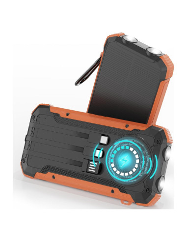 Banco de Energía Solar 20,000mAh Cargador Inalámbrico con Linterna
