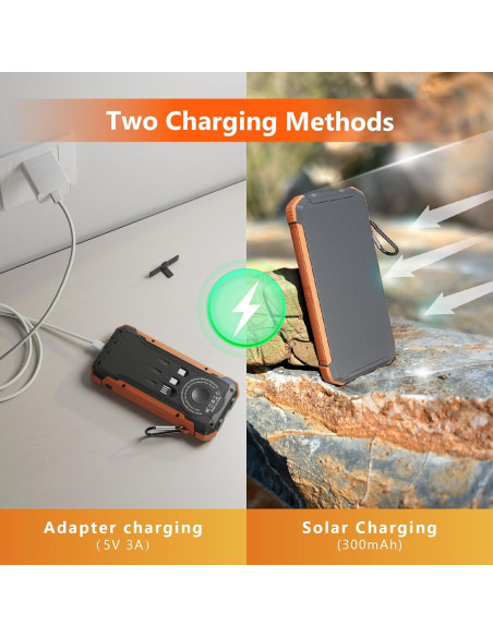 Banco de Energía Solar 20,000mAh Cargador Inalámbrico con Linterna