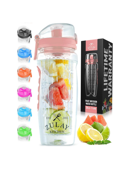 Botella de Agua Infusora Zulay 0.95L Rosa Aislada