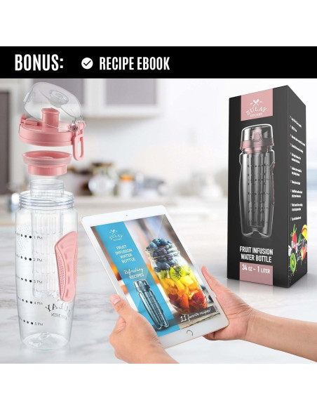 Botella de Agua Infusora Zulay 0.95L Rosa Aislada