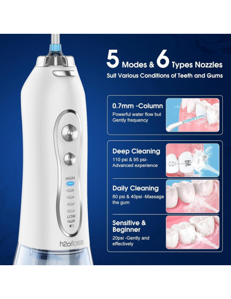 Irrigador Dental Portátil H2ofloss HF-6 5 Modos IPX7 300ml Irrigador Dental Portátil H2ofloss HF-6 5 Modos IPX7 300ml