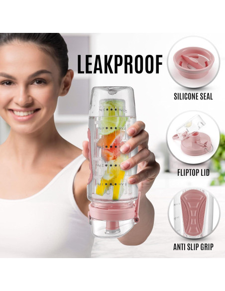 Botella de Agua Infusora Zulay 0.95L Rosa Aislada