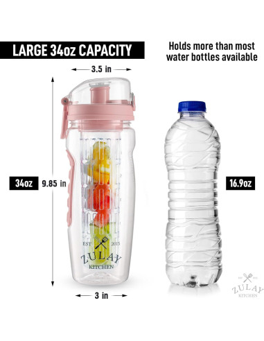 Botella de Agua Infusora Zulay 0.95L Rosa Aislada