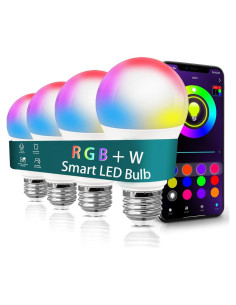Bombillas LED Inteligentes A19 E26 9W RGB con Control BT - Paquete de 4