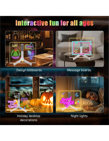 Tablero de Notas LED Qiloos 30x20 cm Acrílico Multicolor