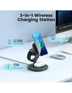 Estación de Carga Inalámbrica 3-en-1 15W para iPhone y Apple 2