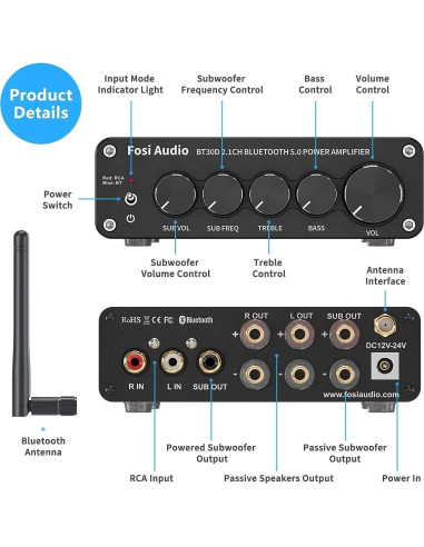 Controlador de Volumen Bluetooth Fosi Audio VOL20 2.1CH