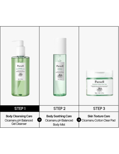 Set Cuidado de Piel Cicamanu: Gel de Ducha, Bruma y Almohadilla