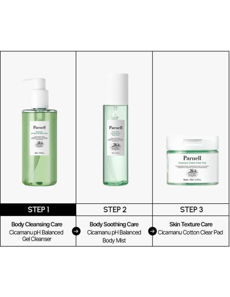 Set Cuidado de Piel Cicamanu: Gel de Ducha, Bruma y Almohadilla