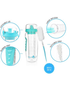 Botella de Agua Infusora AquaFrut 0.95L Libre de BPA Verde 2