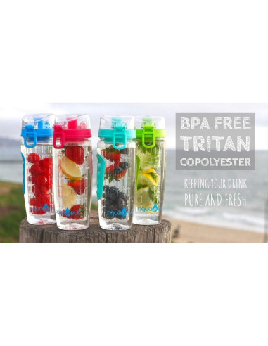Botella de Agua Infusora AquaFrut 0.95L Libre de BPA Verde