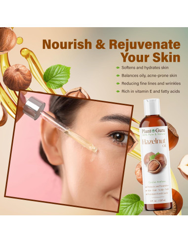 Aceite de Avellana 473 ml Prensado en Frío 100% Puro Natural