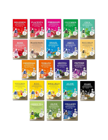 Paquete de 22 Máscaras Faciales Hidratantes EkeL Coreanas