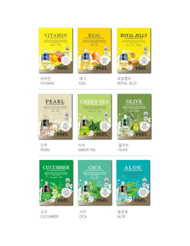 Paquete de 22 Máscaras Faciales Hidratantes EkeL Coreanas