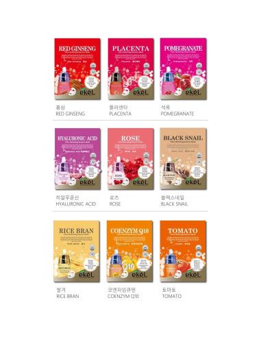 Paquete de 22 Máscaras Faciales Hidratantes EkeL Coreanas