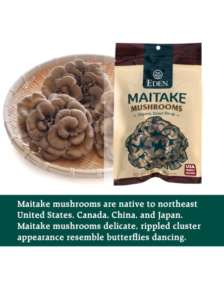 Champiñones Maitake Orgánicos Eden Secos en Rodajas 25g