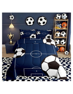 Juego de Edredón Individual jejeloiu Fútbol Microfibra 173x229cm