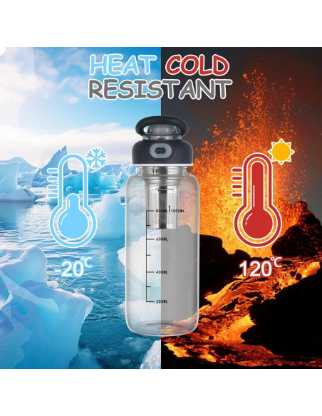 Botella de Agua de Vidrio 1006ml con Infusor CHPINDAM Botella de Agua de Vidrio 1006ml con Infusor CHPINDAM