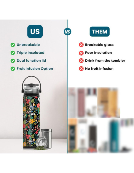 Botella de Té Aislada Hemli TeaTumbler 650 ml con Infusor