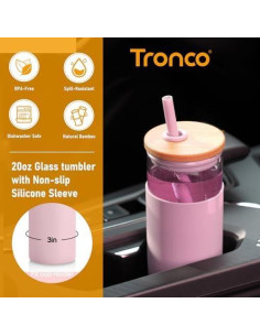 Vaso de Vidrio 20 oz Tronco con Tapa y Popote - Libre BPA 2