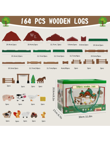 Conjunto de Troncos de Madera Wondertoys 164 Piezas Educativo