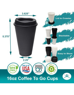 Tazas de café reutilizables Rolling Sands 2 pk 480 ml negras 2