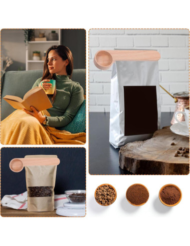 12 Cucharones de Madera con Clip para Bolsas Tobeelec