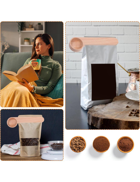 12 Cucharones de Madera con Clip para Bolsas Tobeelec