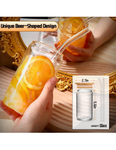 Juego de Tazas de Vidrio DWTS DANWEITESI 4 pcs 16 oz con Tapas y Pajitas 2