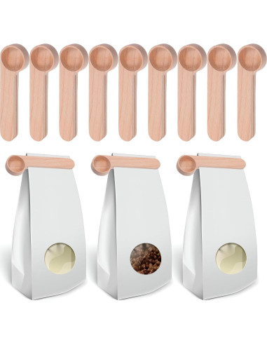 12 Cucharones de Madera con Clip para Bolsas Tobeelec