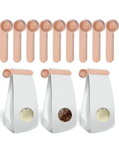 12 Cucharones de Madera con Clip para Bolsas Tobeelec