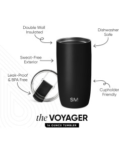 Taza de Viaje Simple Modern Voyager 16oz Acero Inoxidable Negro 2