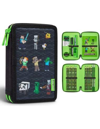 Set de Regalo Minecraft: Bolsa Cruzada Creeper + 3 Peluches + Estuche