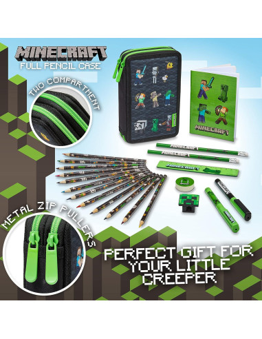 Set de Regalo Minecraft: Bolsa Cruzada Creeper + 3 Peluches + Estuche