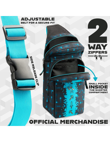 Set de Regalo Minecraft: Bolsa Cruzada Creeper + 3 Peluches + Estuche